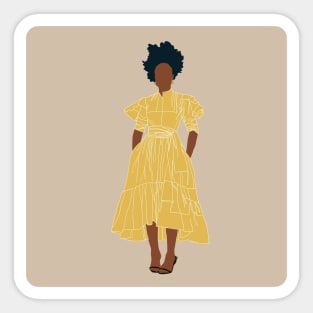 Illustration of a silhouette of a dark girl in a bright yellow dress Sticker